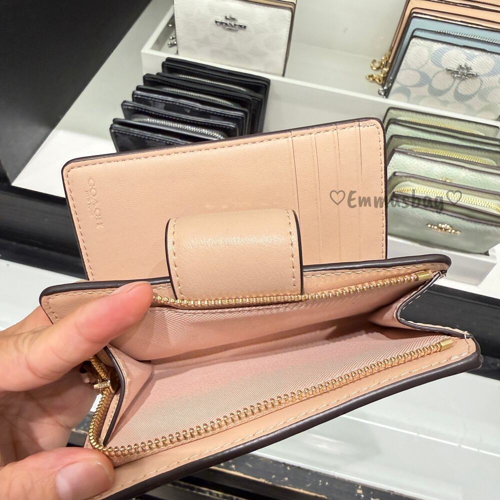 Coach Medium Corner Zip Wallet In Pretty Signature Canvas CEC31 Gold/Chalk/Pink - Picture 5 of 7